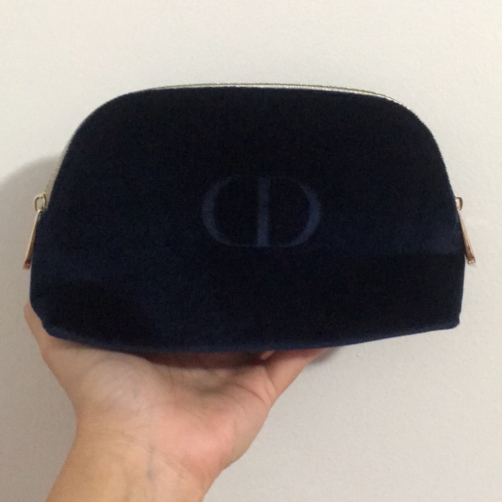 Christian Dior Beauty Deep Navy Blue CD Velvet Zipper Makeup Cosmetic Pouch Bag